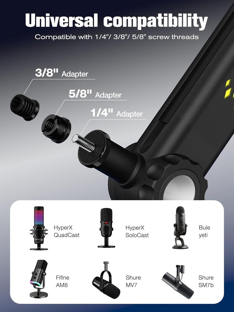 SUNMON RGB Mic Arm – Adjustable Boom Arm with Rhythm RGB Lighting for Blue Yeti, HyperX QuadCast, Rode, Fifine AM8, and More – Perfect for Podcasting, Streaming, and Gaming - Image 4