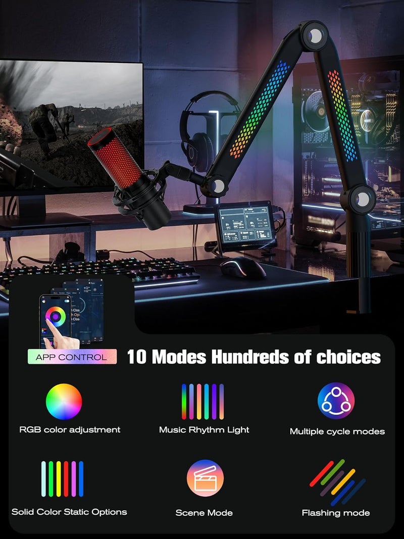 SUNMON RGB Mic Arm – Adjustable Boom Arm with Rhythm RGB Lighting for Blue Yeti, HyperX QuadCast, Rode, Fifine AM8, and More – Perfect for Podcasting, Streaming, and Gaming - Image 3