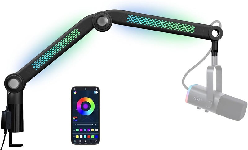 SUNMON RGB Mic Arm – Adjustable Boom Arm with Rhythm RGB Lighting for Blue Yeti, HyperX QuadCast, Rode, Fifine AM8, and More – Perfect for Podcasting, Streaming, and Gaming - Image 1