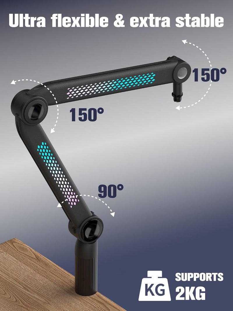 SUNMON RGB Mic Arm – Adjustable Boom Arm with Rhythm RGB Lighting for Blue Yeti, HyperX QuadCast, Rode, Fifine AM8, and More – Perfect for Podcasting, Streaming, and Gaming - Image 5