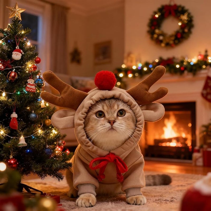 Large Moose Dog Costume 3D Reindeer Ears Hoodie Warm Christmas Holiday Party Outfit - Image 4