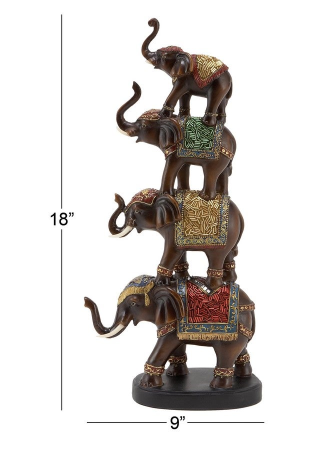 Deco 79 Polystone Elephant Decorative Sculpture Home Decor Statue, Accent Figurine 9" X 4" X 18", Brown - Image 3