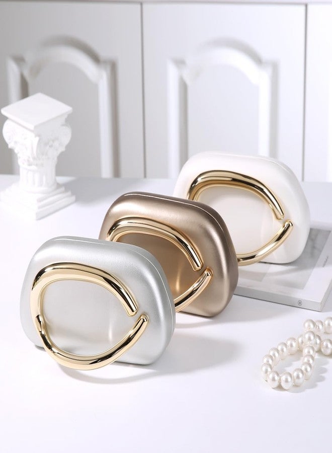 Dreubea Minimalist Gold-Tone Art Deco Clutch Bag - Elegant Metallic Accent Evening Handbag Purse for Women Silver - Image 4