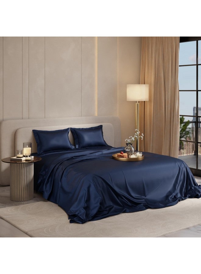 Stoa Paris Satin Bedsheet King Size with 2 Pillow Covers, 300TC Premium Bedsheets King Size, Home Decor, Ultimate Comfort, 274 cm x 228 cm, Date Night - Mystique Blue - Image 1