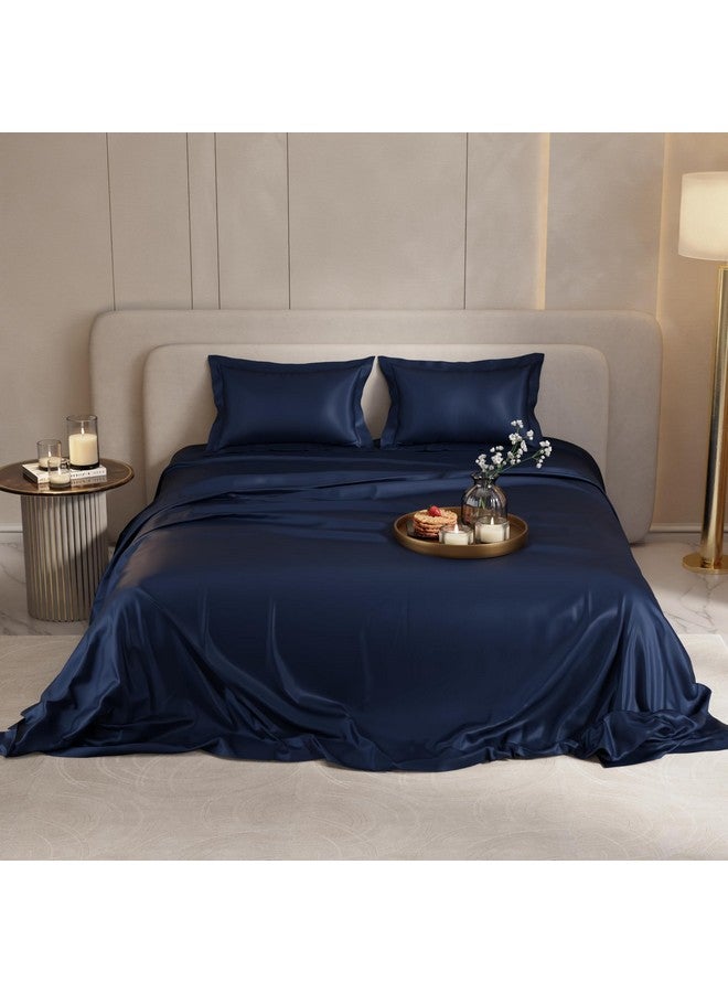 Stoa Paris Satin Bedsheet King Size with 2 Pillow Covers, 300TC Premium Bedsheets King Size, Home Decor, Ultimate Comfort, 274 cm x 228 cm, Date Night - Mystique Blue - Image 3