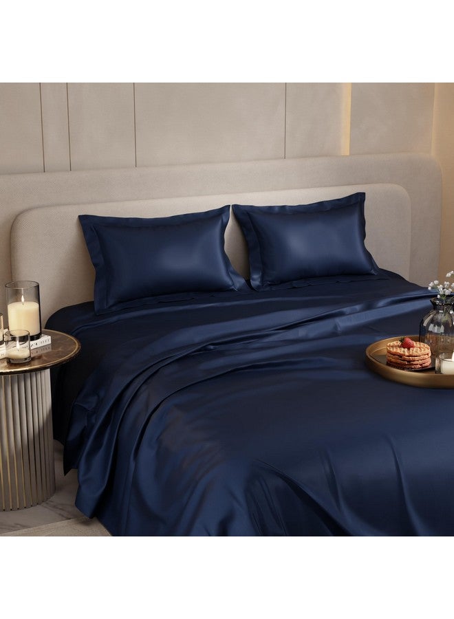 Stoa Paris Satin Bedsheet King Size with 2 Pillow Covers, 300TC Premium Bedsheets King Size, Home Decor, Ultimate Comfort, 274 cm x 228 cm, Date Night - Mystique Blue - Image 4