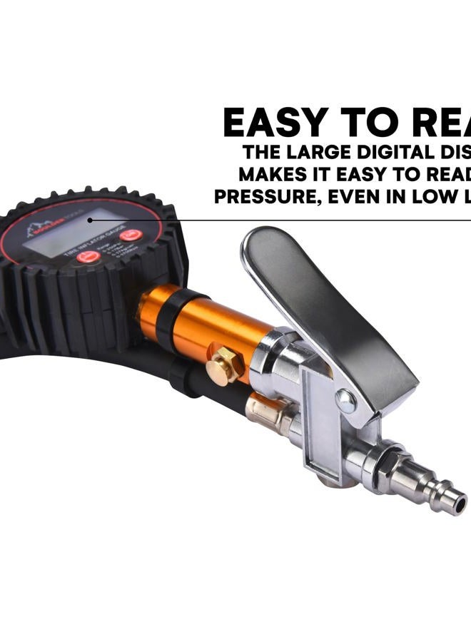 Boulder Tools Tire Pressure Gauge With Inflator (0-250 PSI) | LED Digital Tire Inflator Gauge with Air Chuck Locking, Bleed Valve | Heavy Duty Air Compressor Accessories For Car, Cycle, and Motorcycle - Image 2
