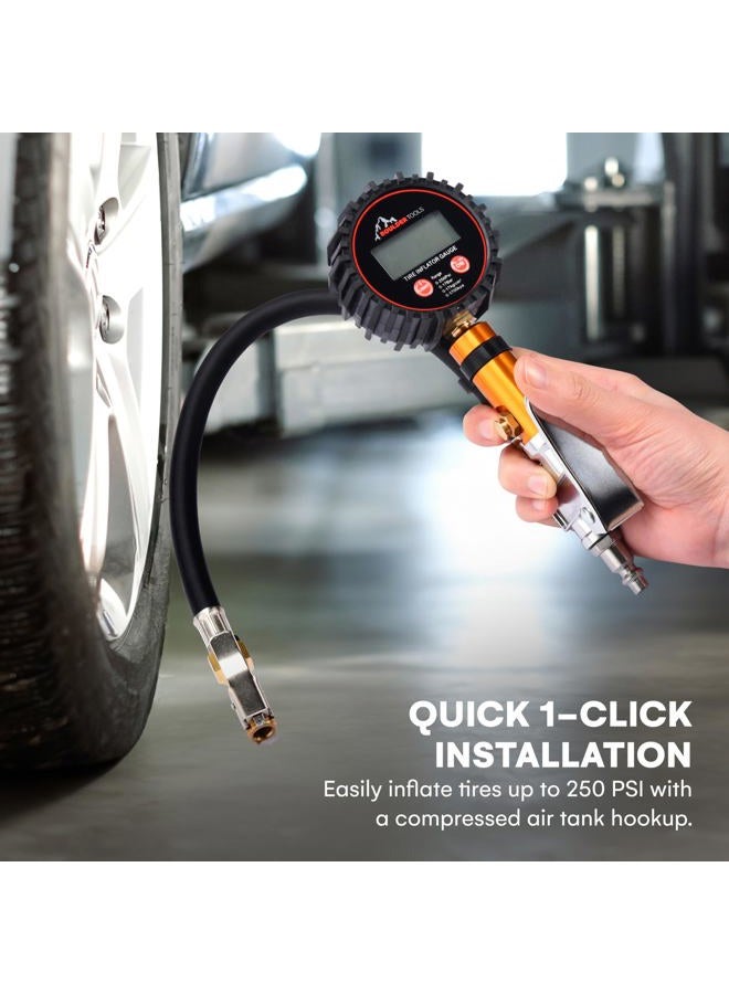 Boulder Tools Tire Pressure Gauge With Inflator (0-250 PSI) | LED Digital Tire Inflator Gauge with Air Chuck Locking, Bleed Valve | Heavy Duty Air Compressor Accessories For Car, Cycle, and Motorcycle - Image 5