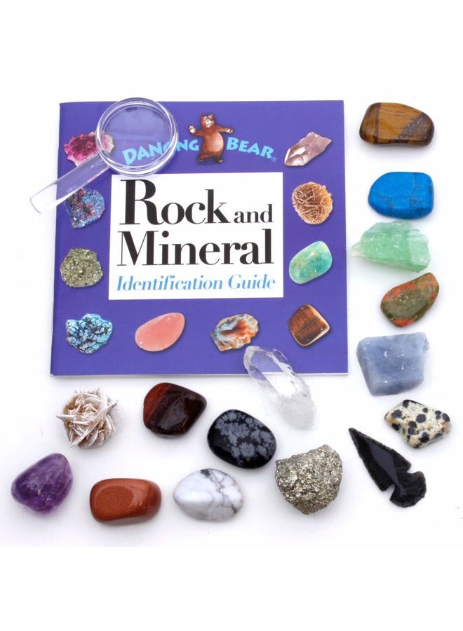 Dancing Bear 15 Pc Rock & Mineral Collection with Collector Box/Display Case, ID Sheet, Rock Book, Magnifying Glass, Beginner Starter Set, Kids' Gemstone Crystal Kit, STEM Geology Science Education - Image 3