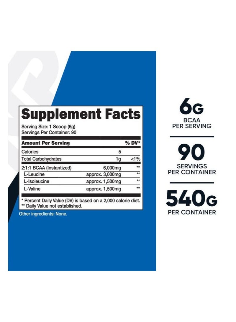 BCAA - (أحماض أمينية متفرعة السلسلة)، 6 جرام من BCAA لكل حصة | 90 حصة | 540 جرام لكل عبوة - بدون نكهة، الوزن الصافي 19.3 أونصة (1.2 رطل) 540 جرام - Image 2