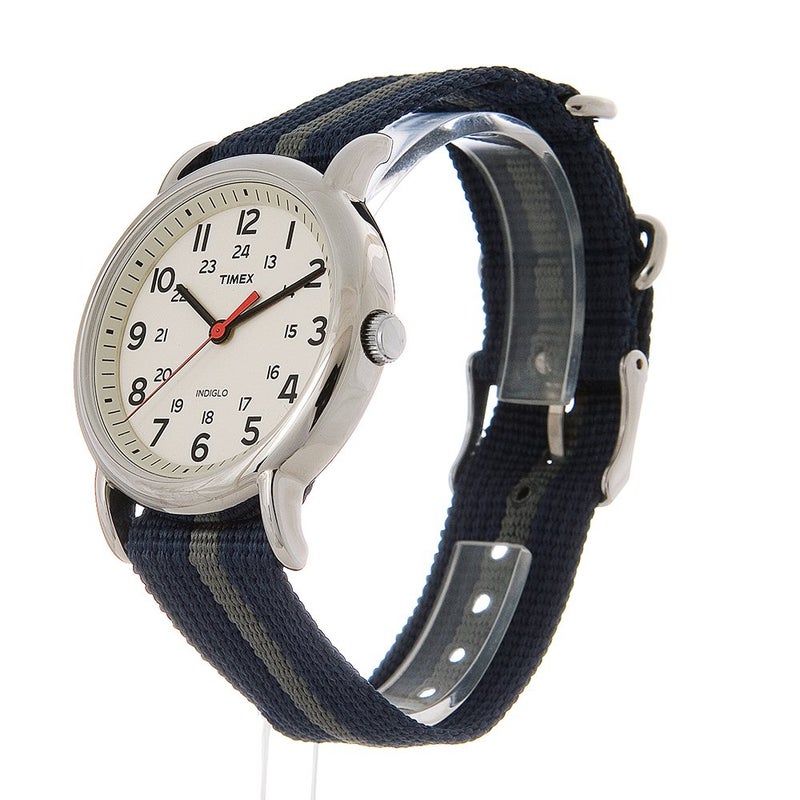 TIMEX ساعة تيمكس للجنسين T2N654 ويكندير 38 مم حزام نايلون مزخرف بالأزرق والرمادي - Image 2