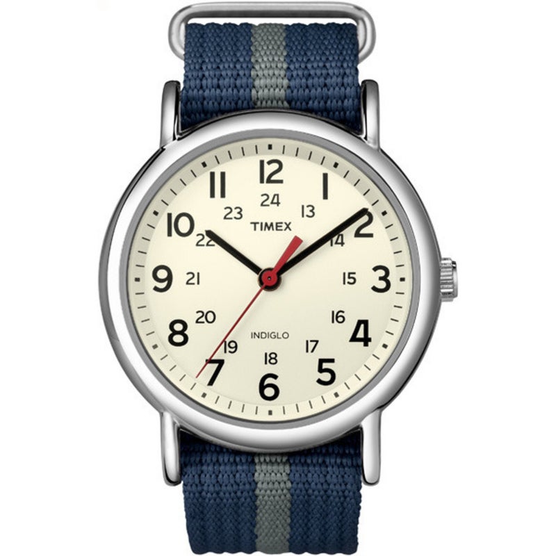 TIMEX ساعة تيمكس للجنسين T2N654 ويكندير 38 مم حزام نايلون مزخرف بالأزرق والرمادي - Image 1