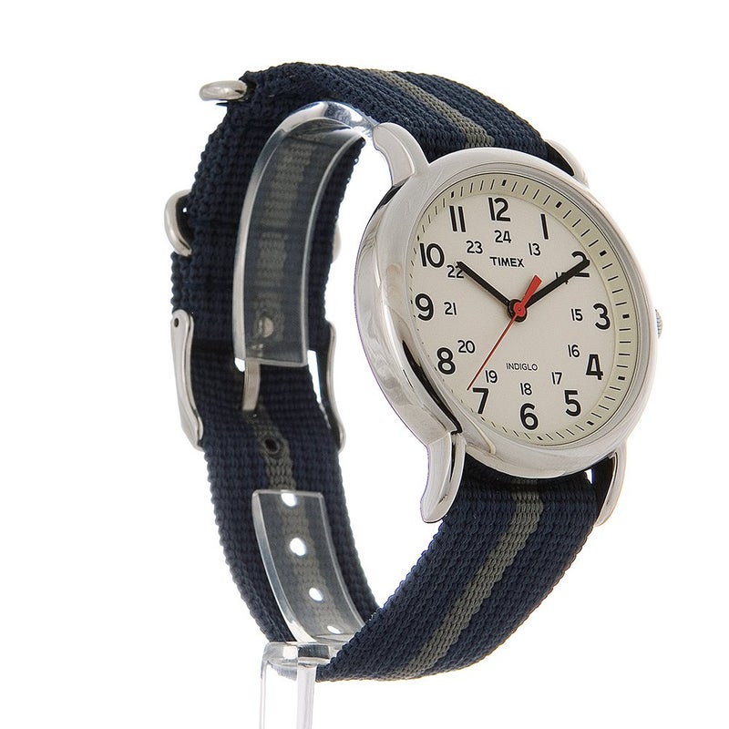 TIMEX ساعة تيمكس للجنسين T2N654 ويكندير 38 مم حزام نايلون مزخرف بالأزرق والرمادي - Image 4