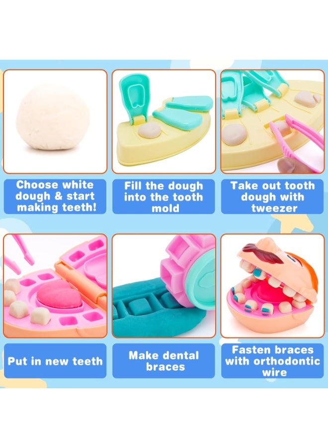 مجموعة عجينة لون طبيب الأسنان ، مجموعة أدوات طب الأسنان الحفر والملء ، لعب دكتور DIY للأطفال الصغار 3 سنوات وما فوق ، هدية الفن والحرف الحرفية مع القوالب ، النماذج ، 5 ألوان غير سامة - Image 3