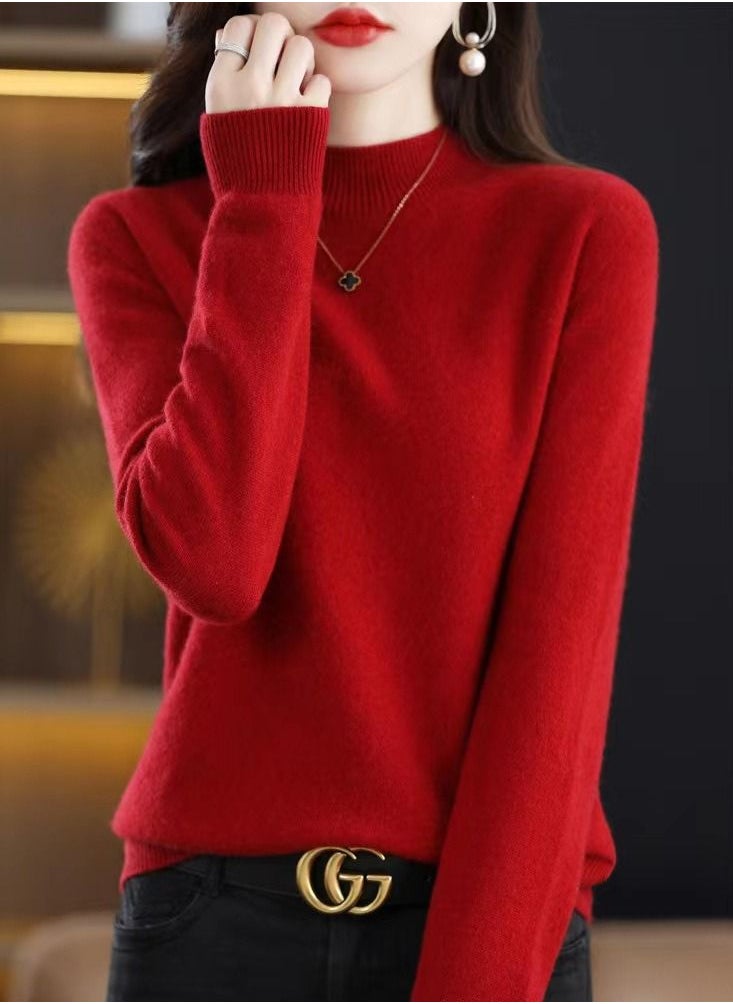 Loquat Autumn Winter Seamless Half Turtleneck Women's Cashmere Sweater 
