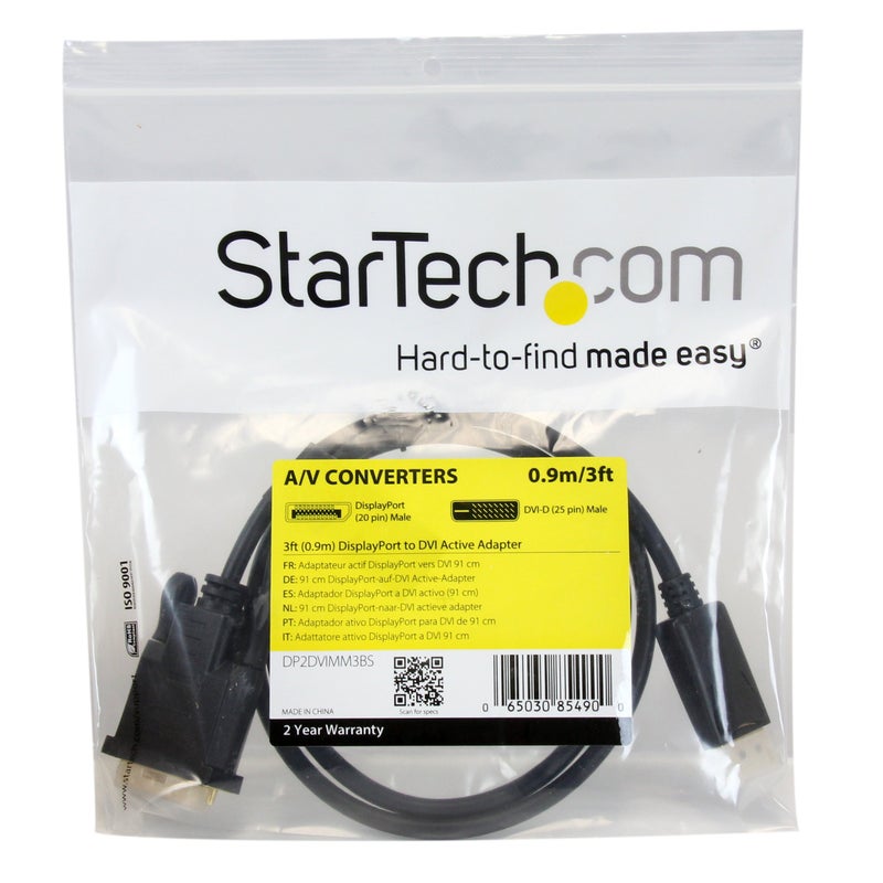 StarTech.com 3 foot DisplayPort to DVI Active Adapter Converter Cable - 3 ft (0.9m) Active DP to DVI M/M Cable for PC - 1920x1200 - Black - Image 2