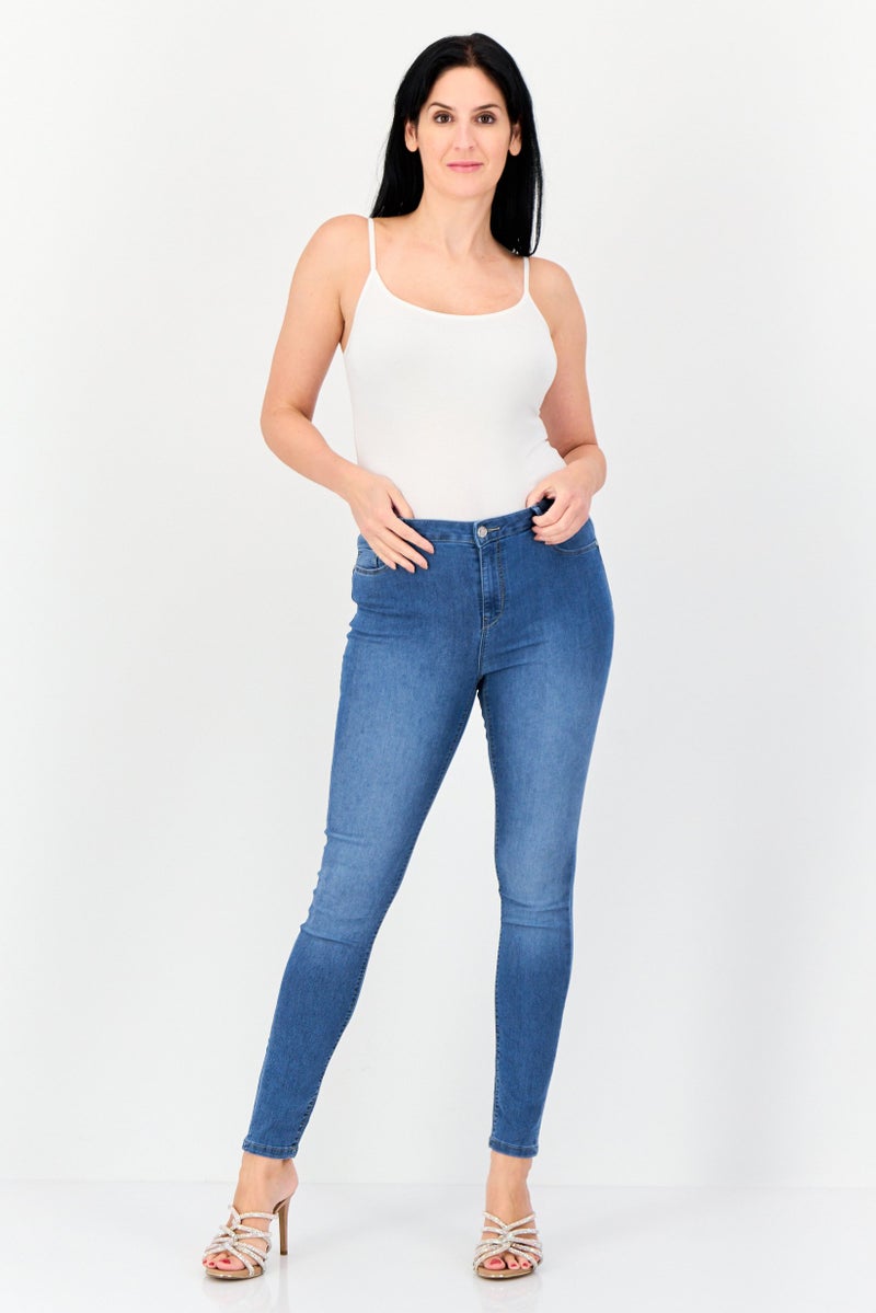 JDY Women Skinny Fit Solid Washed Stretchable Jeans, Blue - Image 2