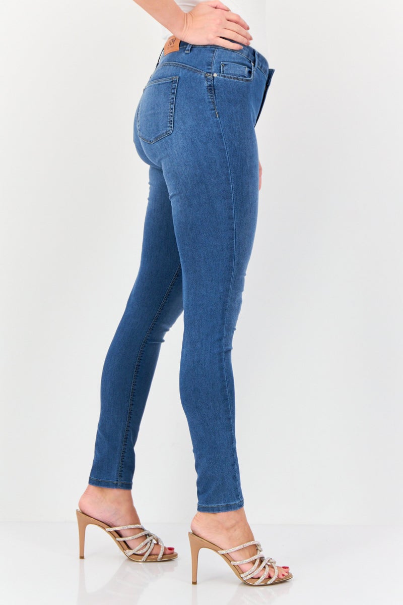 JDY Women Skinny Fit Solid Washed Stretchable Jeans, Blue - Image 4