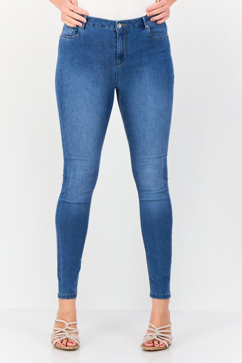 JDY Women Skinny Fit Solid Washed Stretchable Jeans, Blue - Image 1
