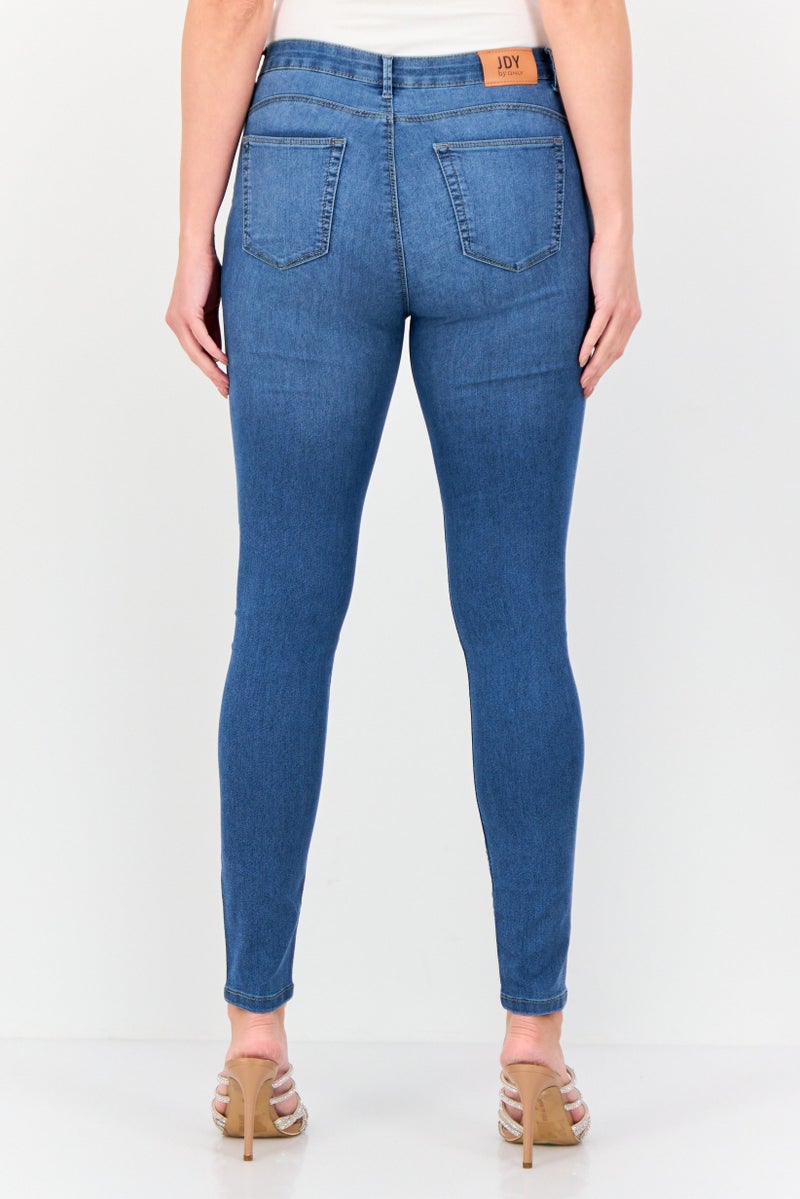 JDY Women Skinny Fit Solid Washed Stretchable Jeans, Blue - Image 3