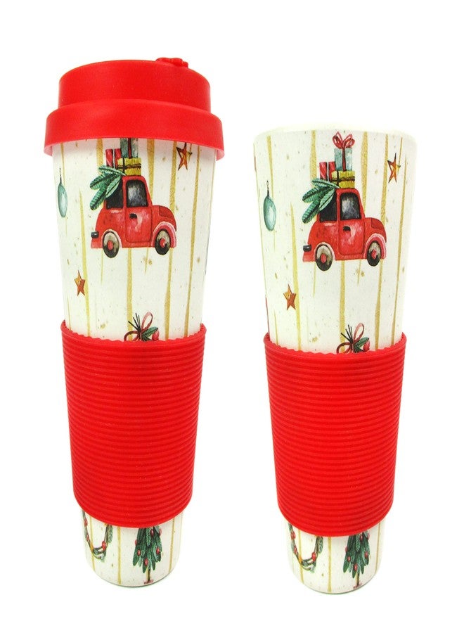 TINYMILLS Christmas Tree Red Vintage Truck Holiday 14oz Travel Mug - Eco-Friendly Reusable Plant Fiber Travel Mug Birthday Gift Stocking Stuffer Teacher Coach Gift - Image 1
