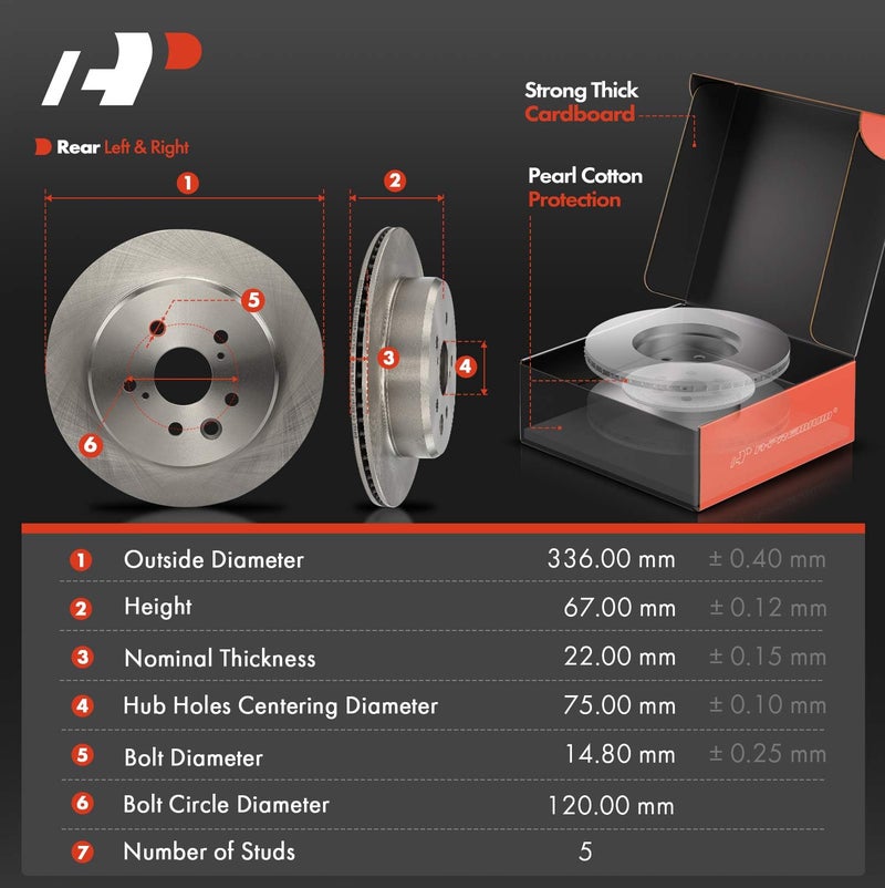 A-Premium Front and Rear Vented Disc Brake Rotors + Ceramic Pads Kit Compatible with Select Lexus Models - IS200t 2016, IS300, IS350, GS300, GS350, GS450h, RC200t, RC300, RC350, 12-PC Set - Image 3