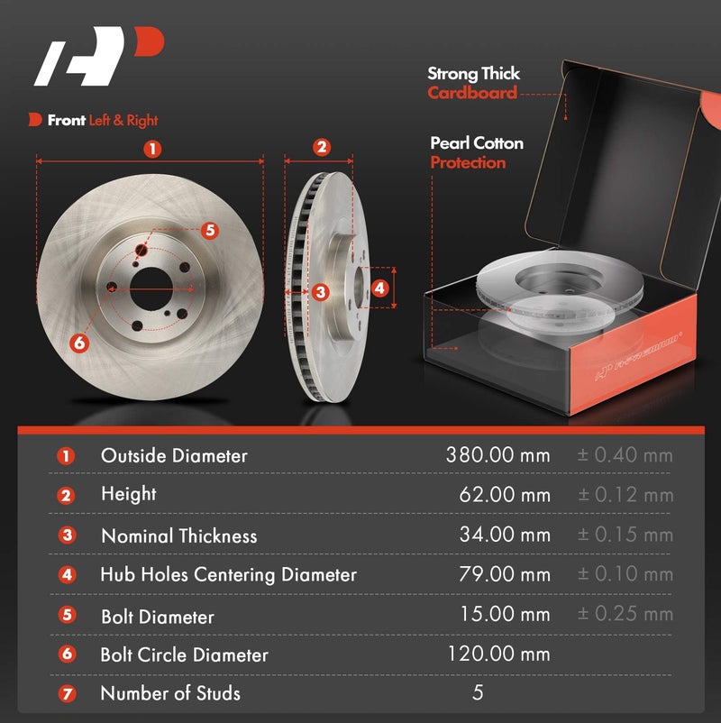 A-Premium Front and Rear Vented Disc Brake Rotors + Ceramic Pads Kit Compatible with Select Lexus Models - IS200t 2016, IS300, IS350, GS300, GS350, GS450h, RC200t, RC300, RC350, 12-PC Set - Image 2