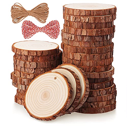Fuyit Natural Wood Slices 30 Pcs 3135 Inch Unfinished Predrilled Wooden Circles Tree Slice with Hole for DIY Arts Craft Christmas Ornaments