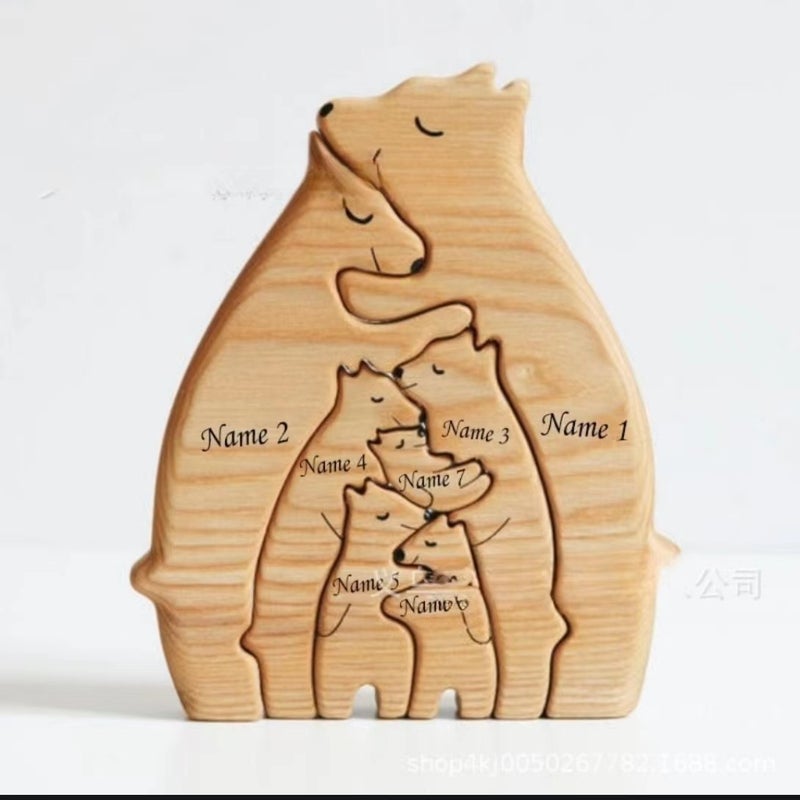 Popular E-Commerce Wooden Puzzle Mother And Child Bear Suit Crafts Decoration Diy Mother'S Day Gift - Image 2