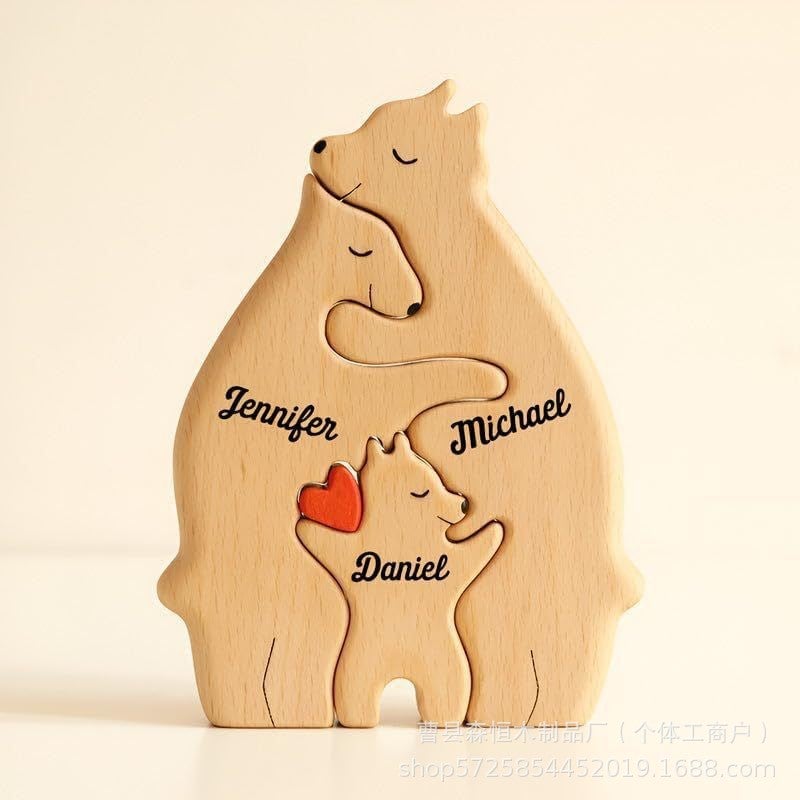 Popular E-Commerce Wooden Puzzle Mother And Child Bear Suit Crafts Decoration Diy Mother'S Day Gift - Image 5