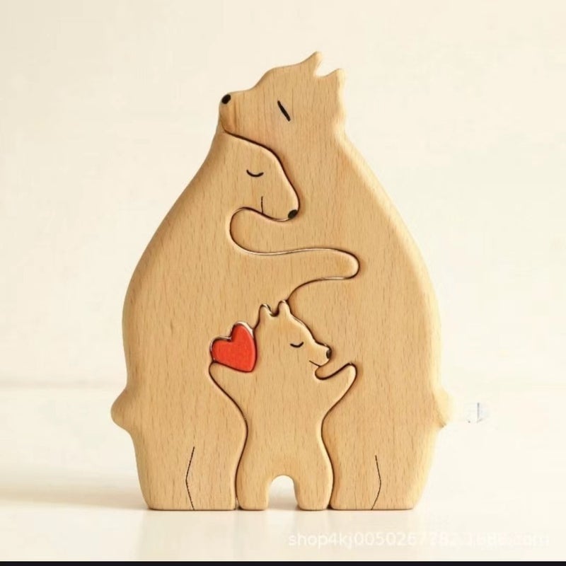 Popular E-Commerce Wooden Puzzle Mother And Child Bear Suit Crafts Decoration Diy Mother'S Day Gift - Image 1