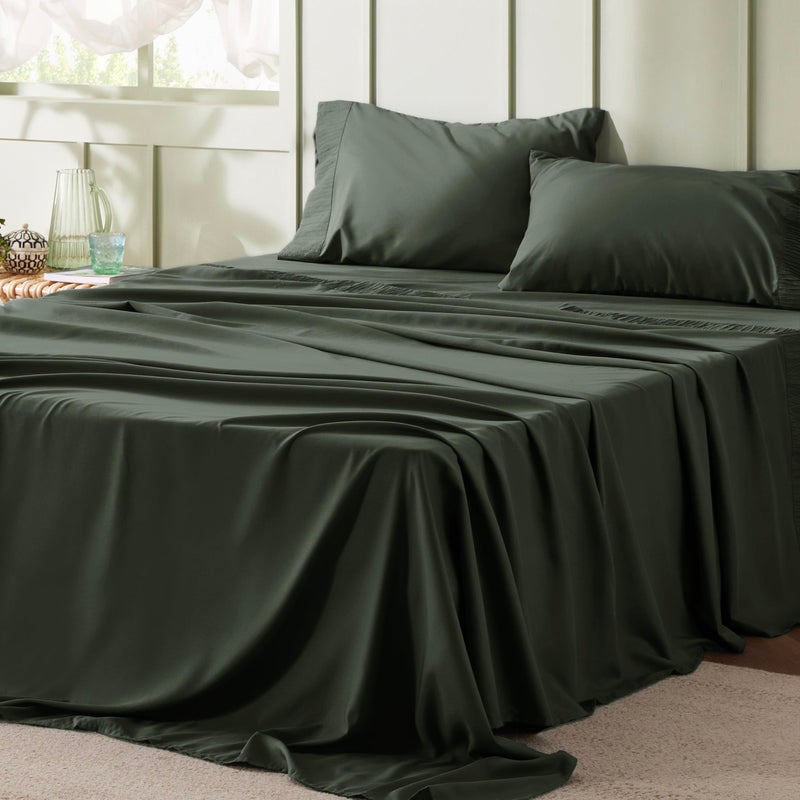 Bedsure Full Size Bed Sheets - 4 Pieces Soft Full Sheet Set - Breathable & Cooling - Hotel Luxury - Easy Care Polyester Microfiber Bedding for Women, Men, Olive Green - Image 1