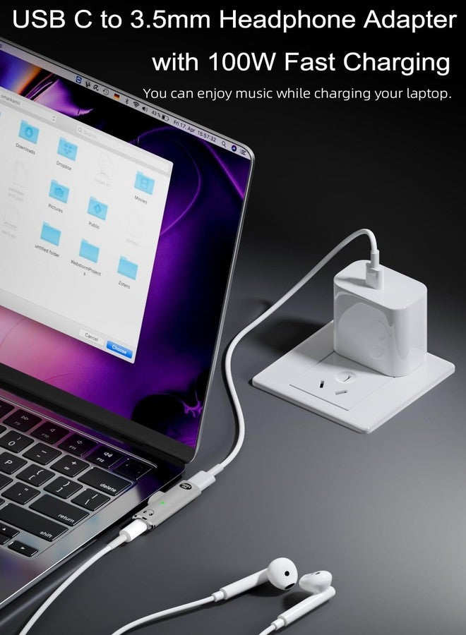 Jadebones USB C to Audio Jack Adapter with 100W Fast Charging, 2-in-1 USB Type-C to 3.5mm Female Headphone Compatible with iPhone 16/15 Series, iPad, MacBook and More (White) - Image 3