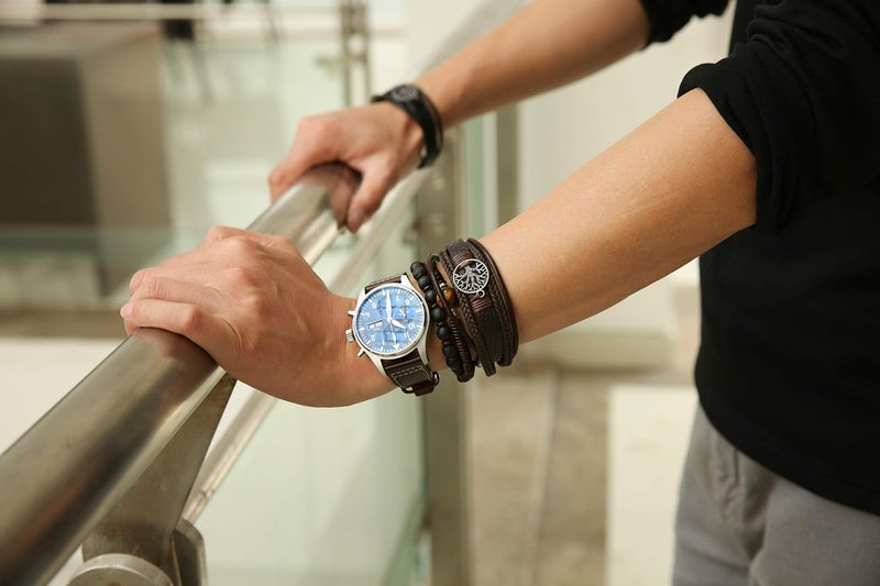 HZMAN Genuine Leather Tree of life Bracelets Men Women, Tiger Eye Natural Stone Lava Rock Beads Ethnic Tribal Elastic Bracelets Wristbands (Brown) - Image 2