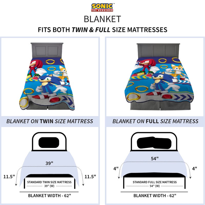 Franco Kids Bedding Super Soft Plush Micro Raschel Blanket, 62 in x 90 in, Sonic The Hedgehog - Image 4