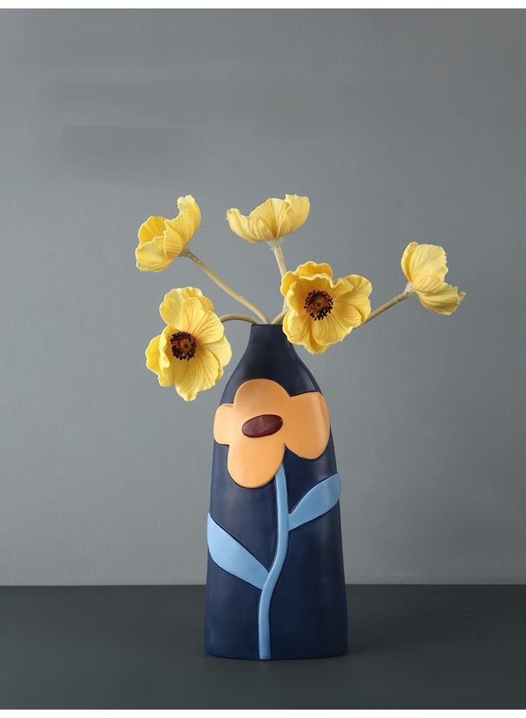 general 1 Pcs Creative Home Morandi Painted Ceramic Vase Living Room Decoration 25Cm High With 5 Pcs Simulated Yellow Flowers