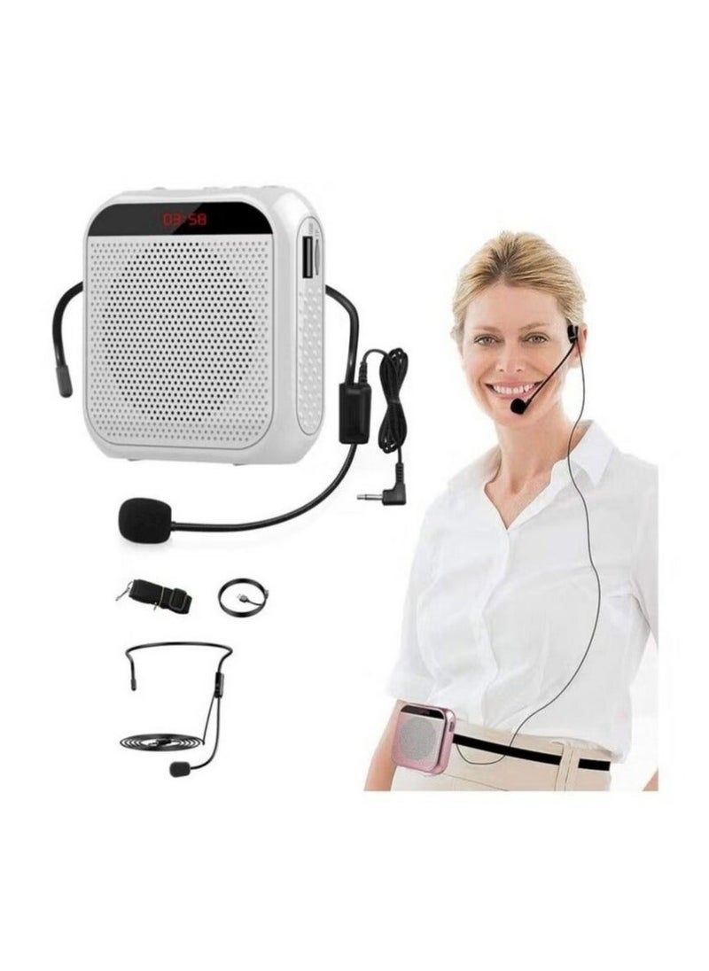 Portable Rechargeable Voice Amplifier with Wired Microphone Headset（white）  - Image 1