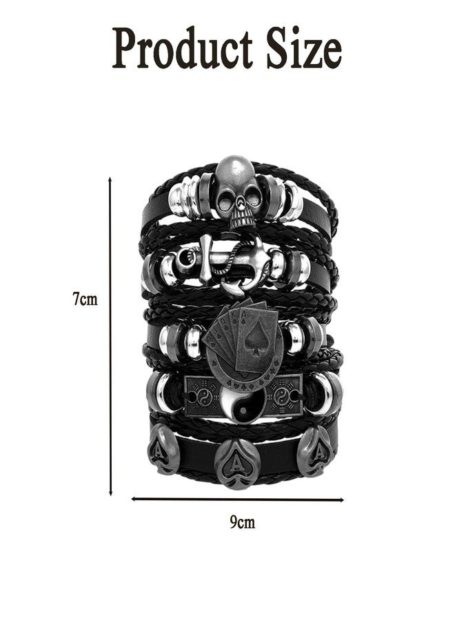 KalamkariX Punk Bracelet Set, Black Leather Hand Bands for Men and Women, Adjustable Wristbands for Punk Music Lovers, Gothic Style, Rock Climbing, Motorcycle Riding, Gift Giving - Image 2