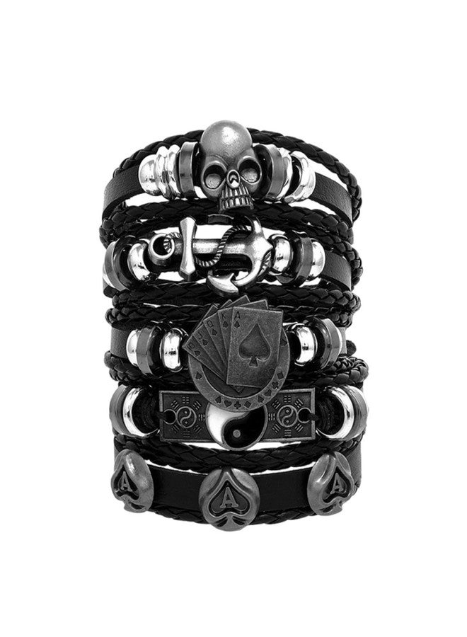 KalamkariX Punk Bracelet Set, Black Leather Hand Bands for Men and Women, Adjustable Wristbands for Punk Music Lovers, Gothic Style, Rock Climbing, Motorcycle Riding, Gift Giving - Image 1