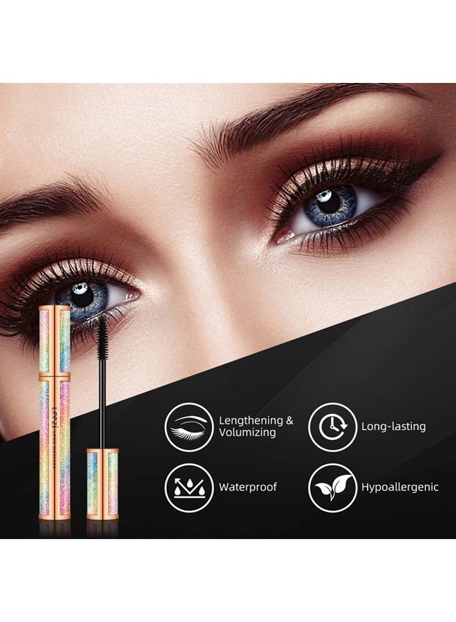 4D Silk Fiber Eyelash Mascara Waterproof - Thickening Long Lasting Smudge-Proof Natural 4D Fiber Mascara, Curling Lashes Lengthening Mascara, All Day Exquisitely , Extra Long 4D Mascara Black Volume A