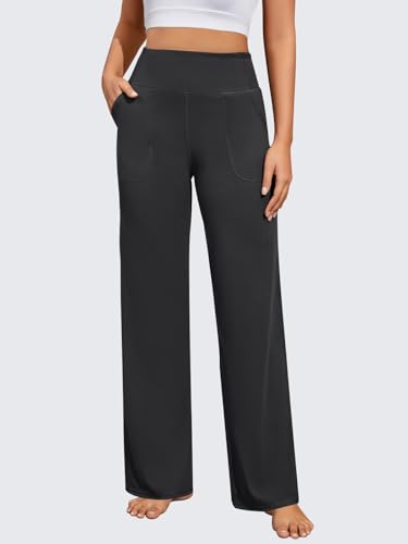 FireSwan Yoga Pants Women Wide Leg Pants High Waist Stretch Dress Loose Casual Lounge Sweatpants with Pockets Dark Grey - Image 3