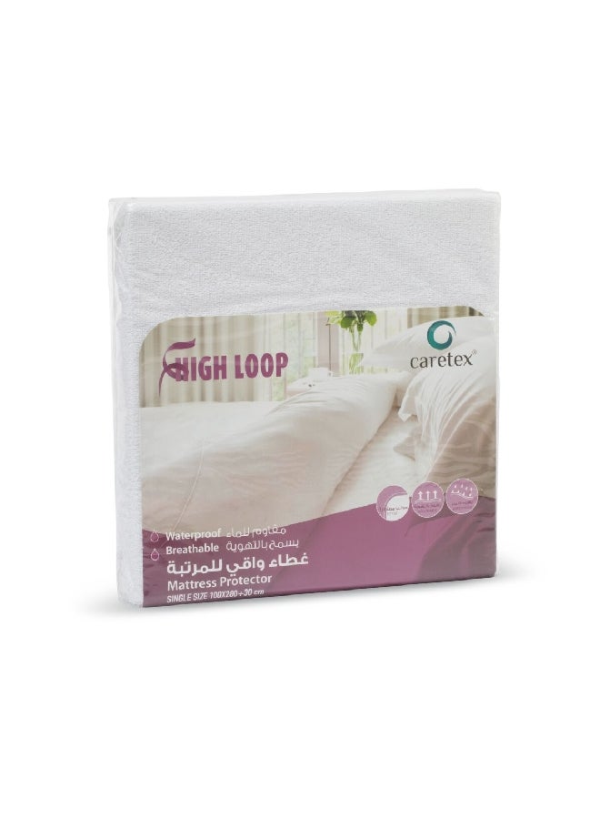 Caretex Waterproof and Breathable High Loop Single Mattress Protector White 100 x 200 + 30 cm 1002300 