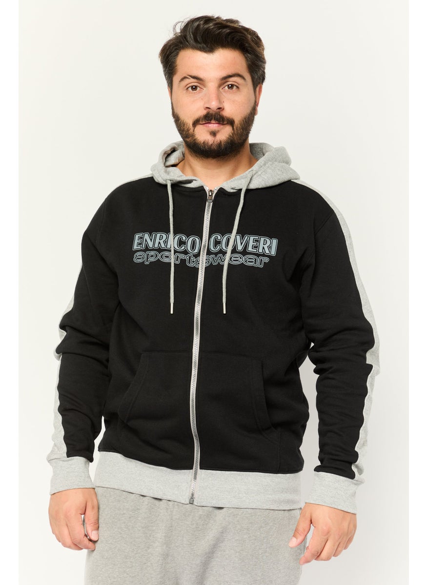 ENRICO COVERI Men Sportswear Fit Long Sleeve Running Sweatshirts, Black/Grey  - Image 1