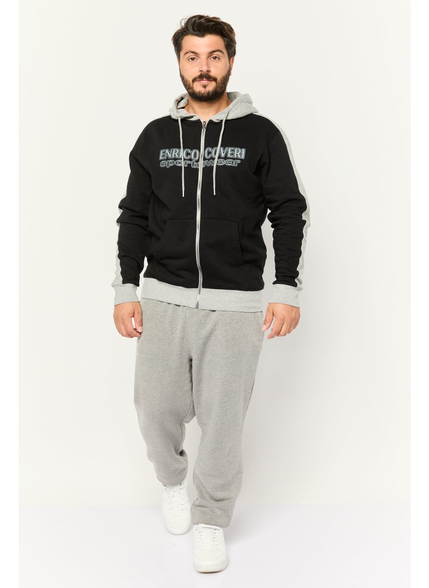 ENRICO COVERI Men Sportswear Fit Long Sleeve Running Sweatshirts, Black/Grey  - Image 4