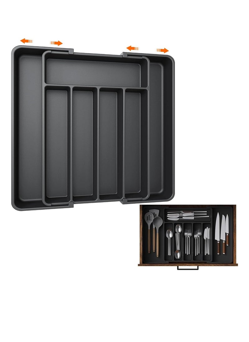 TYCOM Utensil Rack and Silverware Organizer, Adjustable Cutlery Tray, Utensil Holder for Silverware, Flatware, Knives in Kitchen, Bedroom, Living Room （Plastic 38 * 33cm Black）  - Image 1