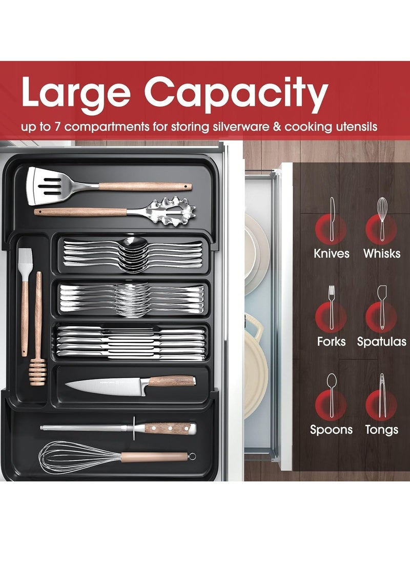 TYCOM Utensil Rack and Silverware Organizer, Adjustable Cutlery Tray, Utensil Holder for Silverware, Flatware, Knives in Kitchen, Bedroom, Living Room （Plastic 38 * 33cm Black）  - Image 3