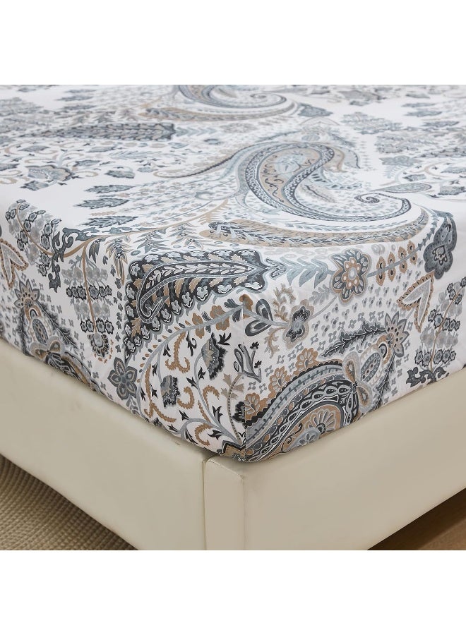 Cozaline 100% Cotton Fitted Sheet Full Floral Deep Pocket Breathable Cooling Sheets Durable Wrinkle Free All Season Bedding No Flat Sheet (Paisley, Full) - Image 5
