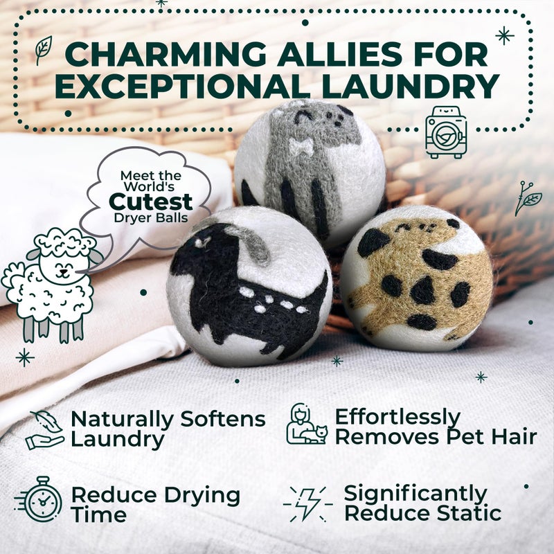 WOOLY HEROES No More Dryer Sheets! XL Wool Dryer Balls 6-Pack, Reusable Laundry Softener & Static Reducer, Eco-Friendly, Long-Lasting, Safe for Sensitive Skin - Image 2