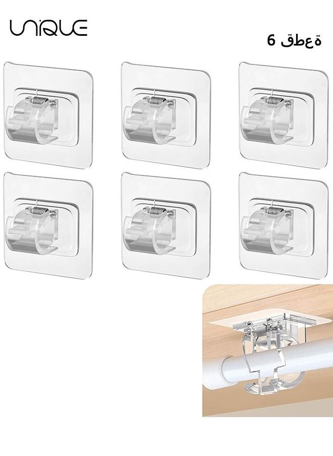 Unique 6 Pieces Adhesive Curtain Rod Bracket No drill curtain rods Hooks Adjustable Plastic Curtain Rod Holders Drapery Towel Holder Fixing Hooks for Home Bathroom Kitchen and Hotel Use(Transparent)  - Image 1