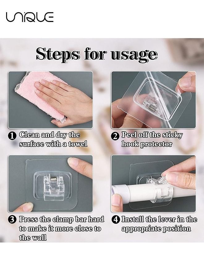 Unique 6 Pieces Adhesive Curtain Rod Bracket No drill curtain rods Hooks Adjustable Plastic Curtain Rod Holders Drapery Towel Holder Fixing Hooks for Home Bathroom Kitchen and Hotel Use(Transparent)  - Image 5